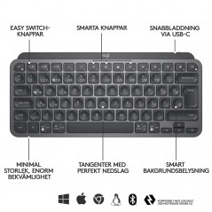 Trådlösa tangentbord - Logitech MX Keys Mini trådlöst bakbelyst Bluetooth-tangentbord för PC/Mac (med Bolt-stöd)