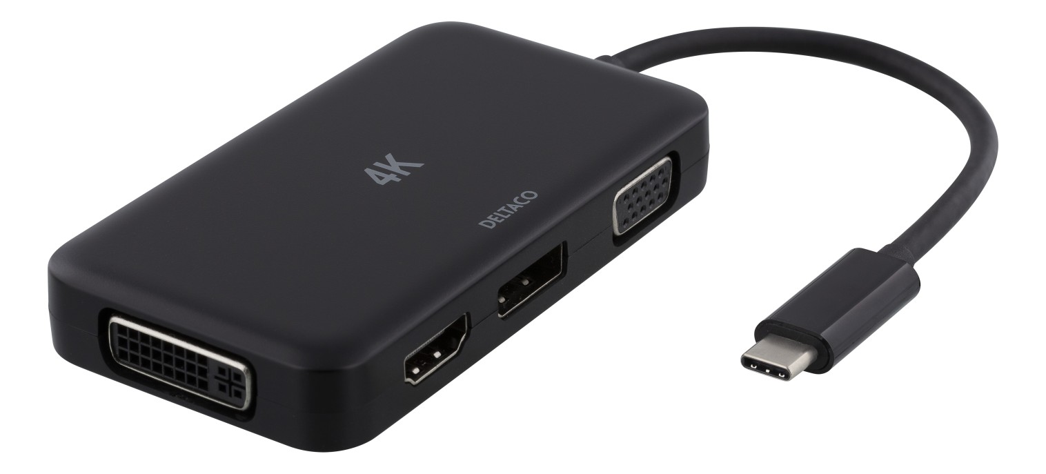 USB-C Multiport till HDMI/DisplayPort/DVI/VGA-adapter UHD 4K@60Hz*