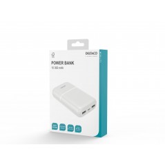 Portabla batterier - Deltaco Powerbank 10 000 mAh, 2x USB-A, 1x USB-C, vit