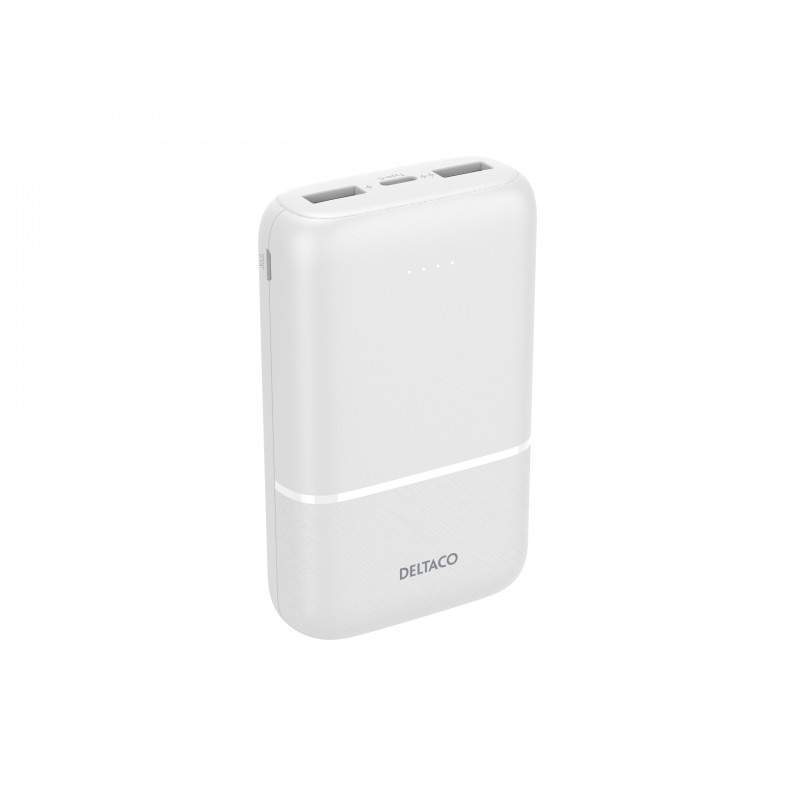 Portabla batterier - Deltaco Powerbank 10 000 mAh, 2x USB-A, 1x USB-C,10.5W, 2.1A, vit