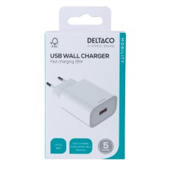 Mobiltillbehör - Väggladdare med 1x USB-A, snabbladdning 18 W, vit