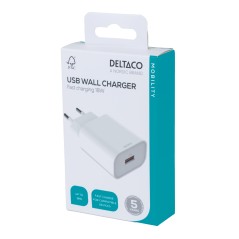 Mobiltillbehör - Väggladdare med 1x USB-A, snabbladdning 18 W, vit