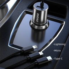 Laddare och kablar - Billaddare med USB-port och 3-i-1 Lightning, USB-C och microUSB-kabel