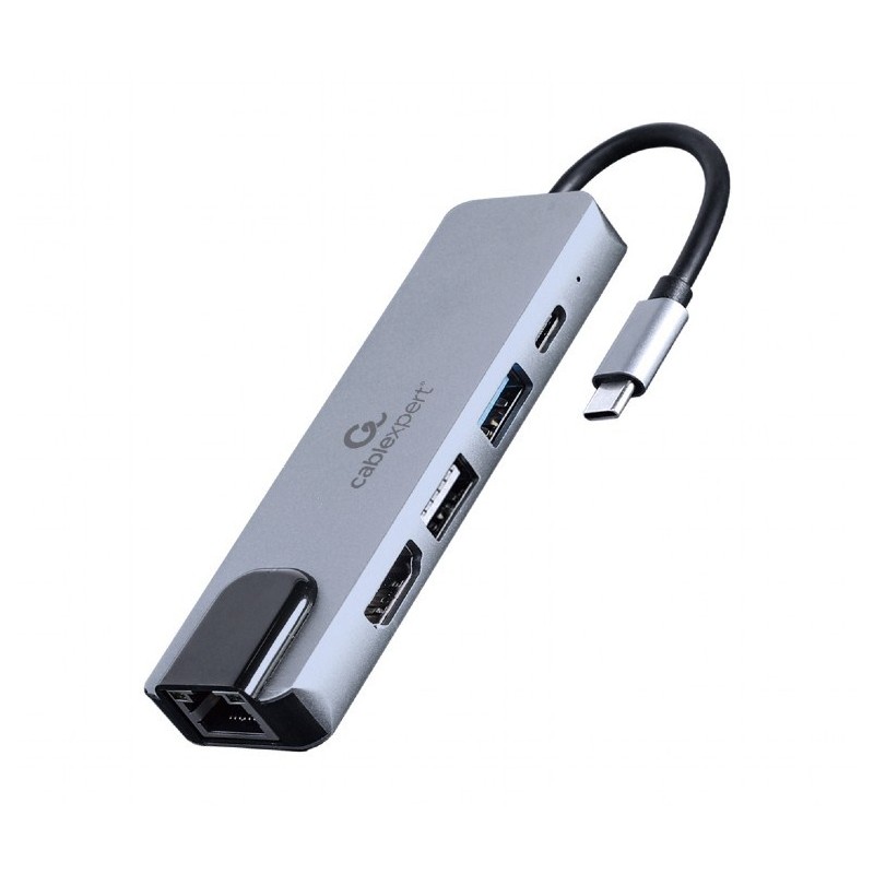 Skärmkabel & skärmadapter - USB-C 5-i-1 Multiport till HDMI/LAN/USB-adapter 87W PD 4K@30Hz 2K@60Hz