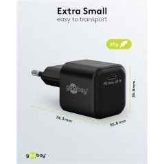 Laddare och kablar - NANO GaN Strömadapter med USB-C PD 65W och snabbladdning (Kompakt) (datorladdare)