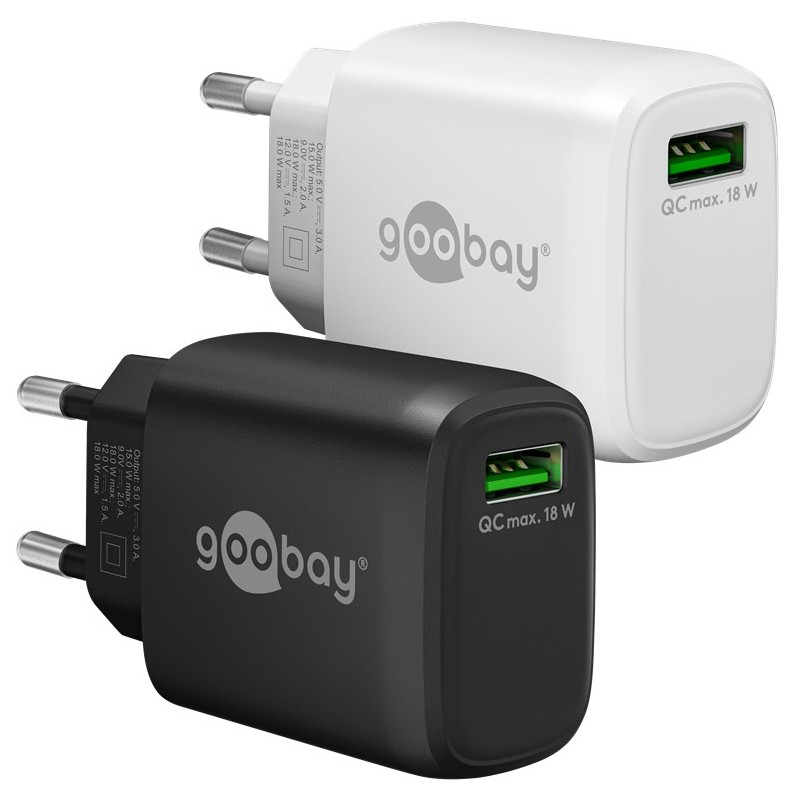 USB-strömadapter med 18 Watt snabbladdning (QC 3.0) - Goobay USB-A ... Laddare och kablar - USB-strömadapter med 18 Watt snabbladdning (QC 3.0)