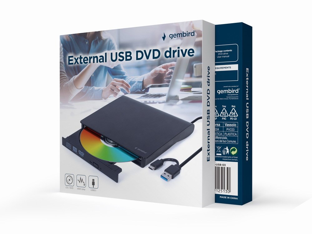 Gembird extern CD/DVD-brännare med USB-anslutning (USB 3.1 Gen 1)