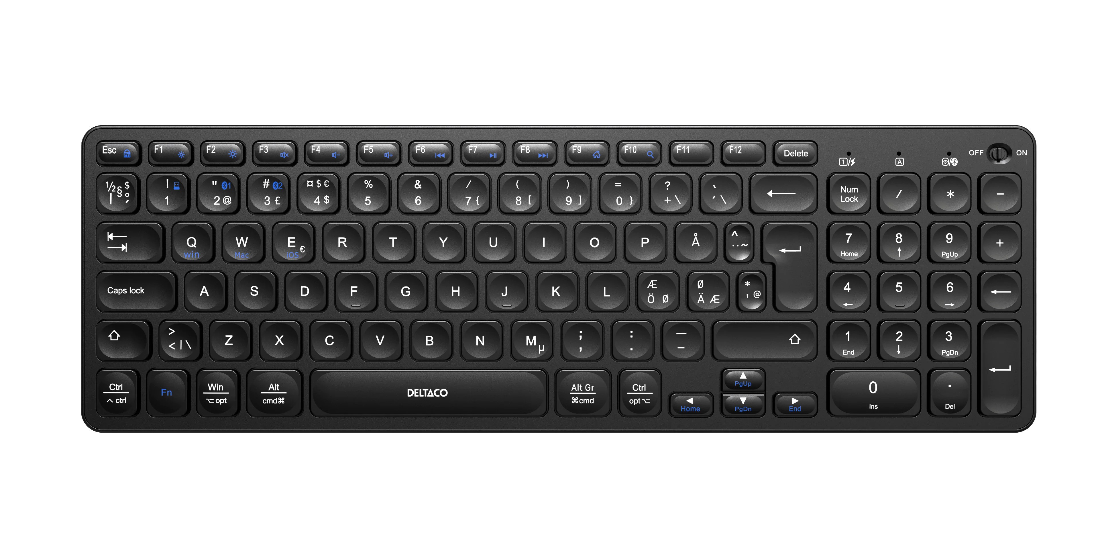 Deltaco TB-902 trådlöst tangentbord med laddningsbart batteri (Bluetooth och USB)