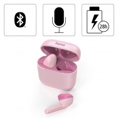 In-ear - Hama Freedom True Wireless In-Ear BlueTooth Headset, vit/svart/rosa