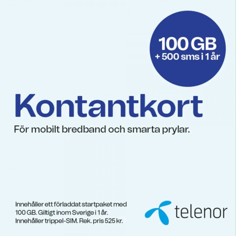 Kontantkort och startpaket - Telenor kontantkort för 5G/4G mobilt bredband i 1 år (100 GB)