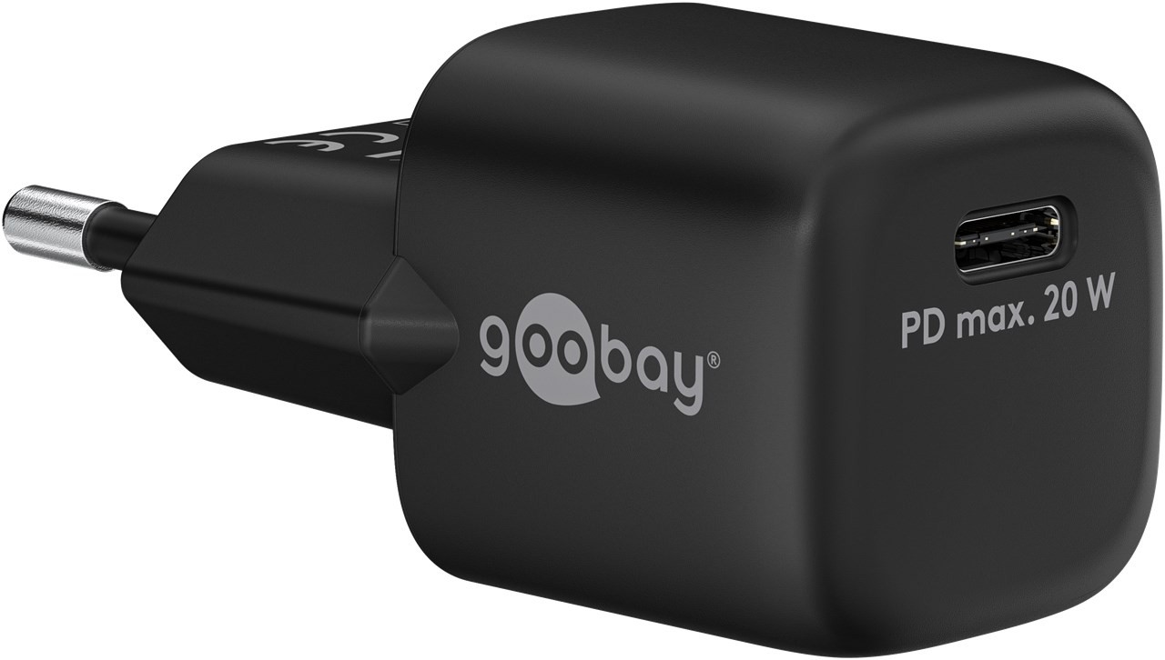Goobay Snabbladdande kompakt GaN strömadapter med USB-C PD (Power Delivery) 20W