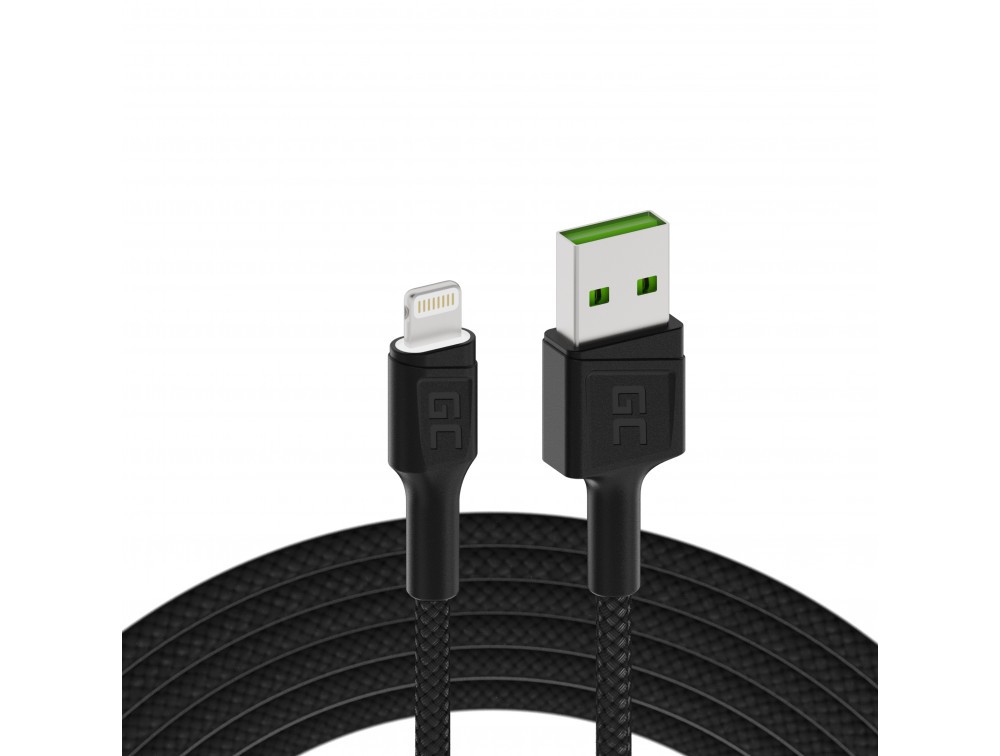 Green Cell Lightning till USB-kabel med stöd för 2.4A snabbladdning
