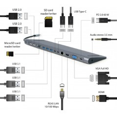 Dockningsstation universal - Gembird USB-C Multiport universal dockningsstation 9-i-1 4K@30Hz 2K@60Hz 60W PD
