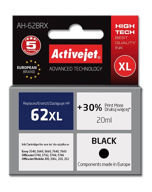 Activejet bläckpatron motsvarande HP 62 XL för Envy och OfficeJet (svart)