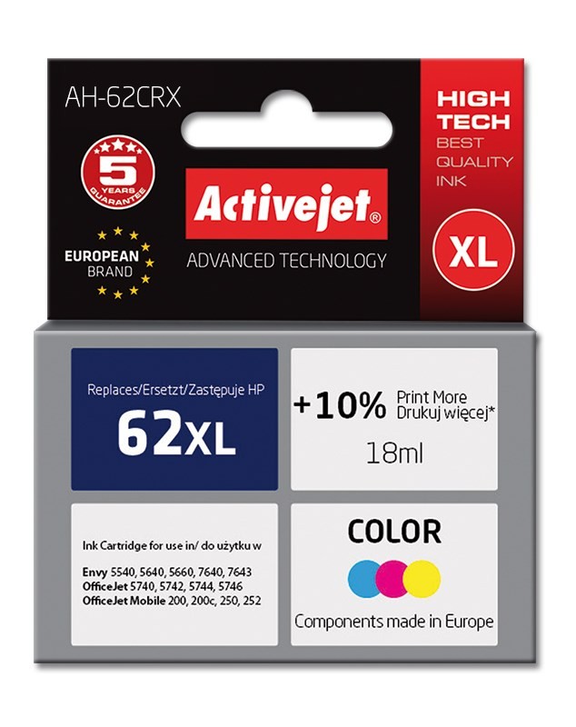 Activejet bläckpatron motsvarande HP 62 XL för Envy och OfficeJet (färg)