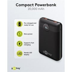 Portabla batterier - Goobay powerbank 20 000 mAh med 2x USB-A och 1x USB-C med stöd för PD 20W