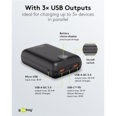Portabla batterier - Goobay powerbank 20 000 mAh med 2x USB-A och 1x USB-C med stöd för PD 20W