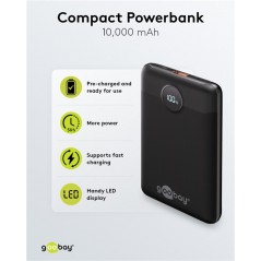 Portabla batterier - Goobay powerbank 10 000 mAh med 1x USB-A och 1x USB-C med stöd för PD 20W