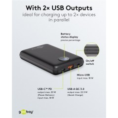 Portabla batterier - Goobay powerbank 10 000 mAh med 1x USB-A och 1x USB-C med stöd för PD 20W