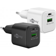 Snabbladdande kompakt GaN strömadapter med USB-A och USB-C PD 20W s...
