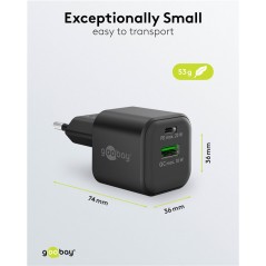 Laddare och kablar - Snabbladdande kompakt GaN strömadapter med USB-A och USB-C PD 20W svart/vit