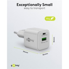 Laddare och kablar - Snabbladdande kompakt GaN strömadapter med USB-A och USB-C PD 20W svart/vit