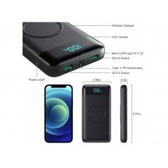 Portabla batterier - Fochew powerbank 26 800 mAh med trådlös Qi-laddning och 25W PD