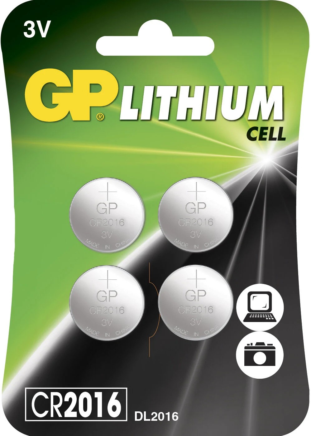 GP CR2016 litiumbatteri 4-pack knappcellsbatterier