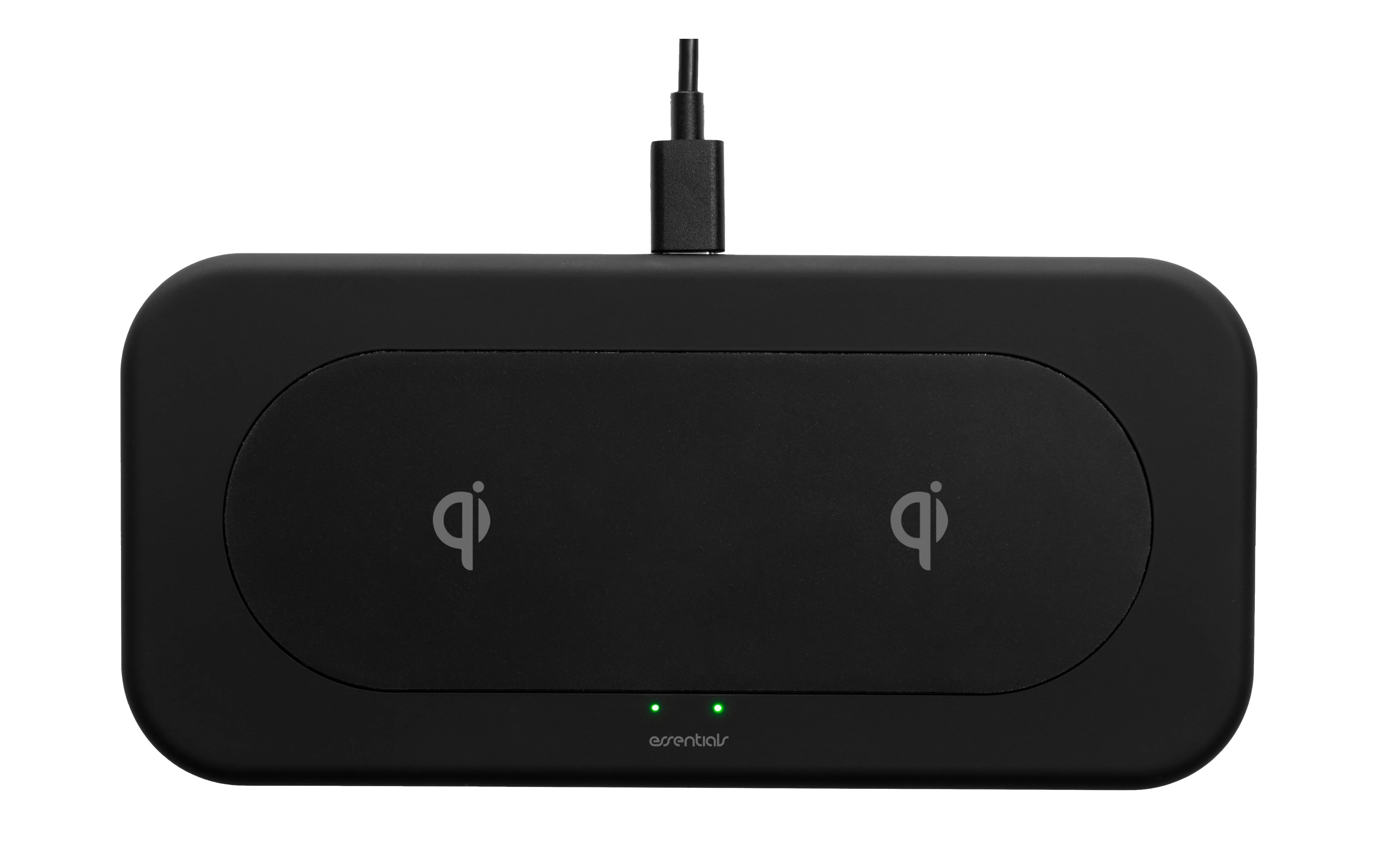Essentials trådlös QI-laddare som kan ladda två enheter samtidigt med 10W