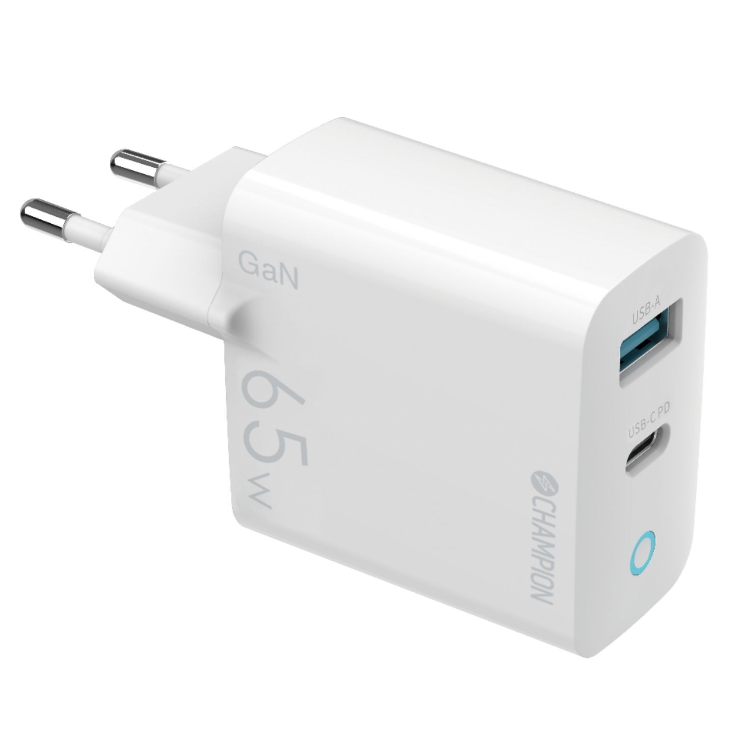 Champion AC-adapter väggladdare GaN 65W med 1 USB-C och 1 USB