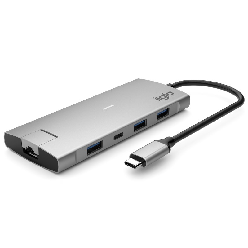 USB-C hubb - iiglo Multiport Dock USB-C-hubb 9-i-1 till 2xUSB-C/4xUSB/2xHDMI/LAN med stöd för 2 skärmar (4K 60Hz)