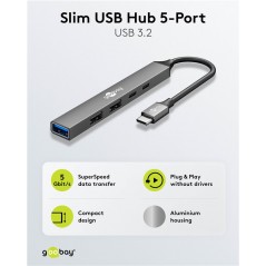 Goobay USB-C till 3x USB-A och 2x USB-C hubb