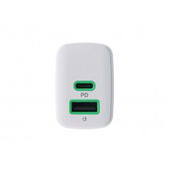 Väggladdare mobiltelefon - GreenCell snabbladdande USB-C och USB-A strömadapter 30W