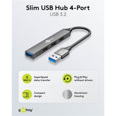 Goobay USB-hubb med 3x USB 2.0 och 1x USB 3.2 Gen 1