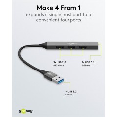 USB-hubb - Goobay USB-hubb med 3x USB 2.0 och 1x USB 3.2 Gen 1