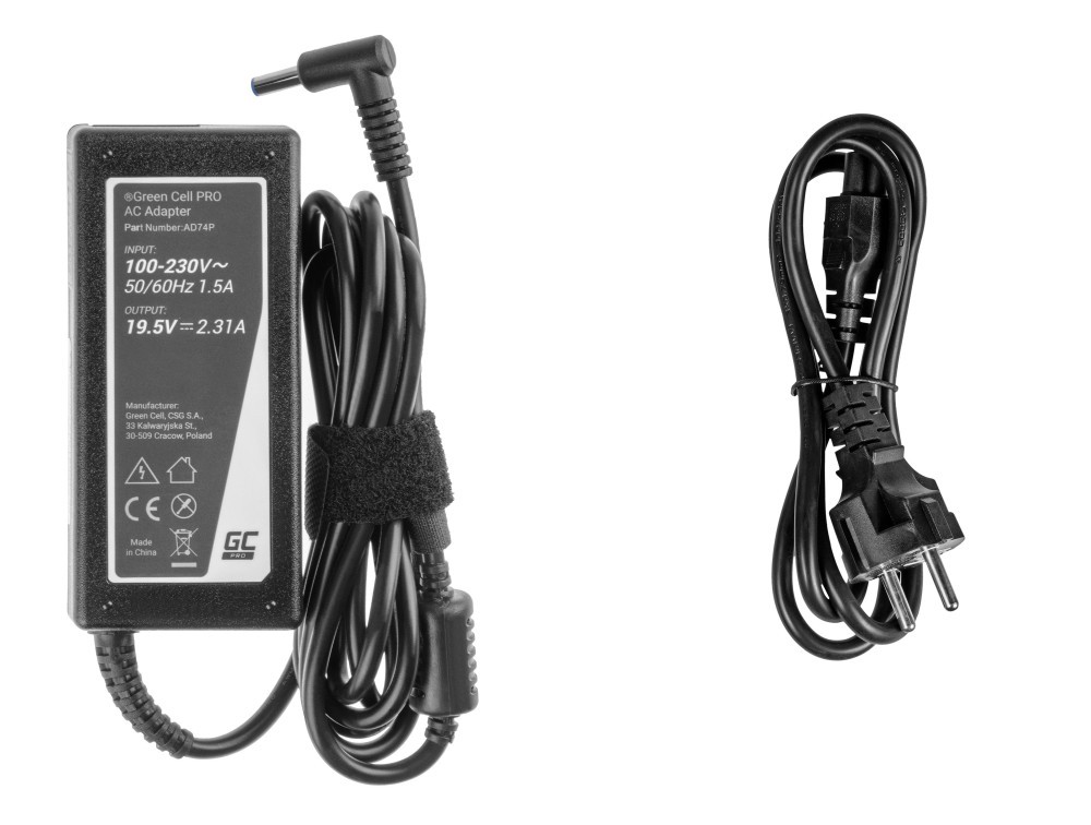GreenCell Pro HP-kompatibel 45W datorladdare 4.5 x 3.0mm BlueTip