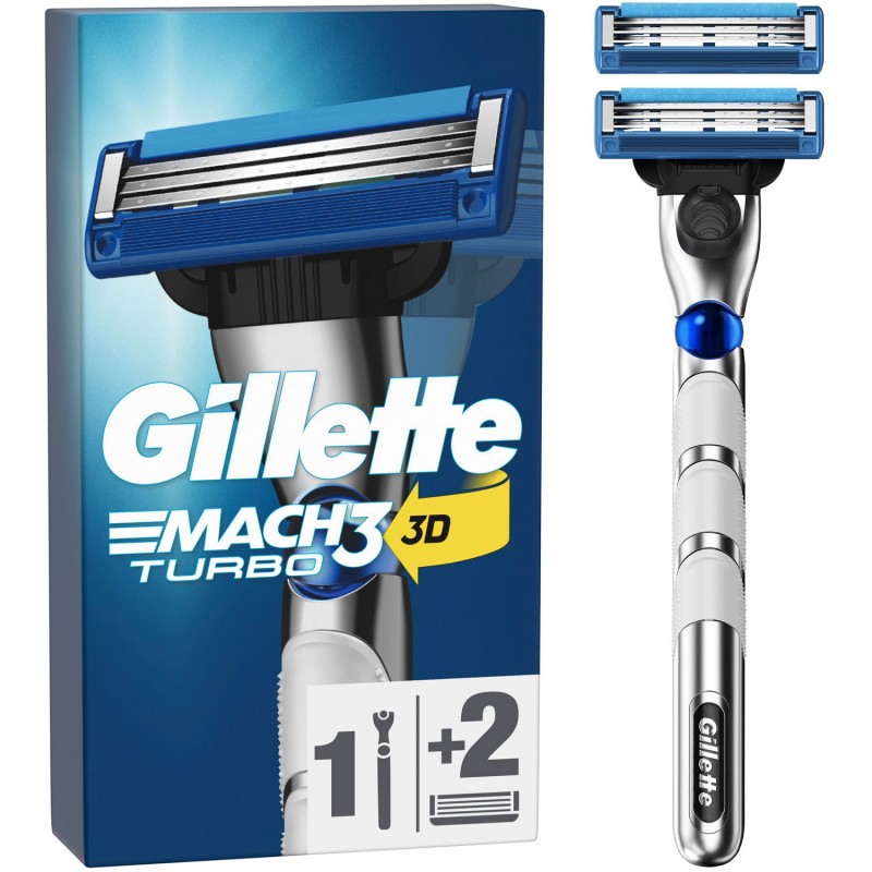 Personvård - Gillette Rakhyvel Mach3 Turbo med 3D-rörelsehandtag & 2 rakblad