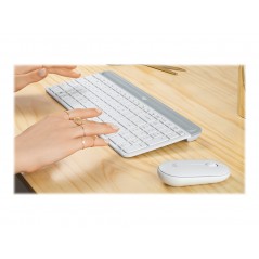 Tangentbord & datormus - Logitech MK470 slimmat trådlöst tangentbord och mus, vit