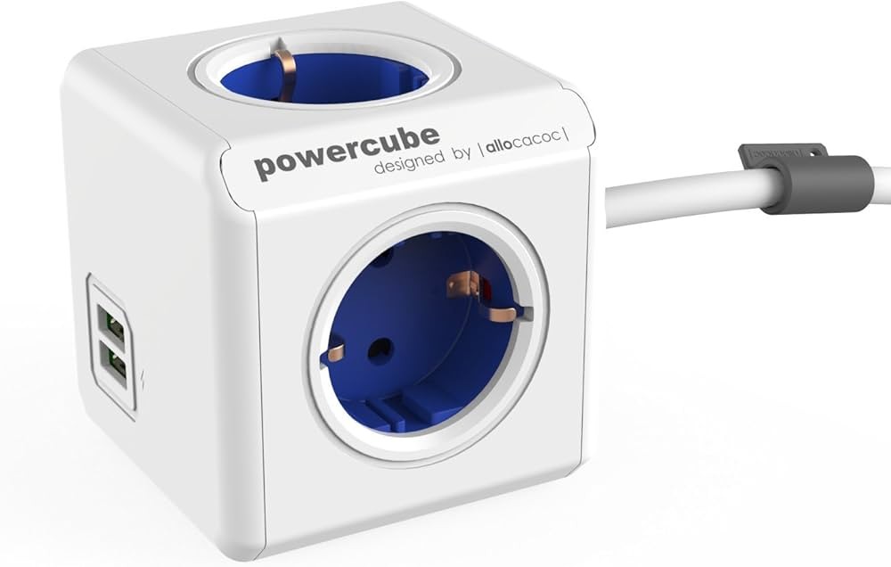 Powercube grenuttag med 4 uttag + 2 USB och 1.5 meter kabel