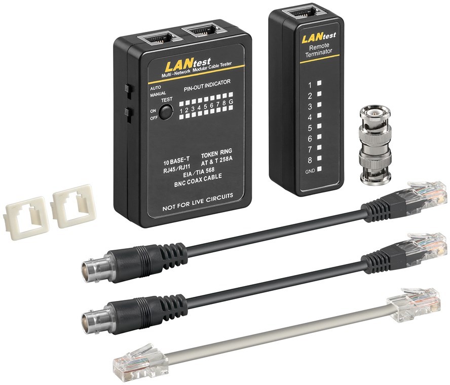 Goobay set för att testa nätverkskablar (RJ11, RJ45 och BNC koaxial)