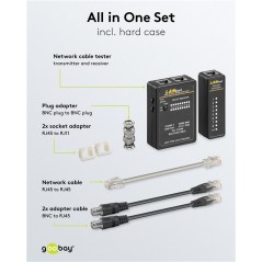 Nätverksbygge och felsökning - Goobay set för att testa nätverkskablar (RJ11, RJ45 och BNC koaxial)