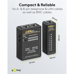 Nätverksbygge och felsökning - Goobay set för att testa nätverkskablar (RJ11, RJ45 och BNC koaxial)
