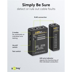 Nätverksbygge och felsökning - Goobay set för att testa nätverkskablar (RJ11, RJ45 och BNC koaxial)