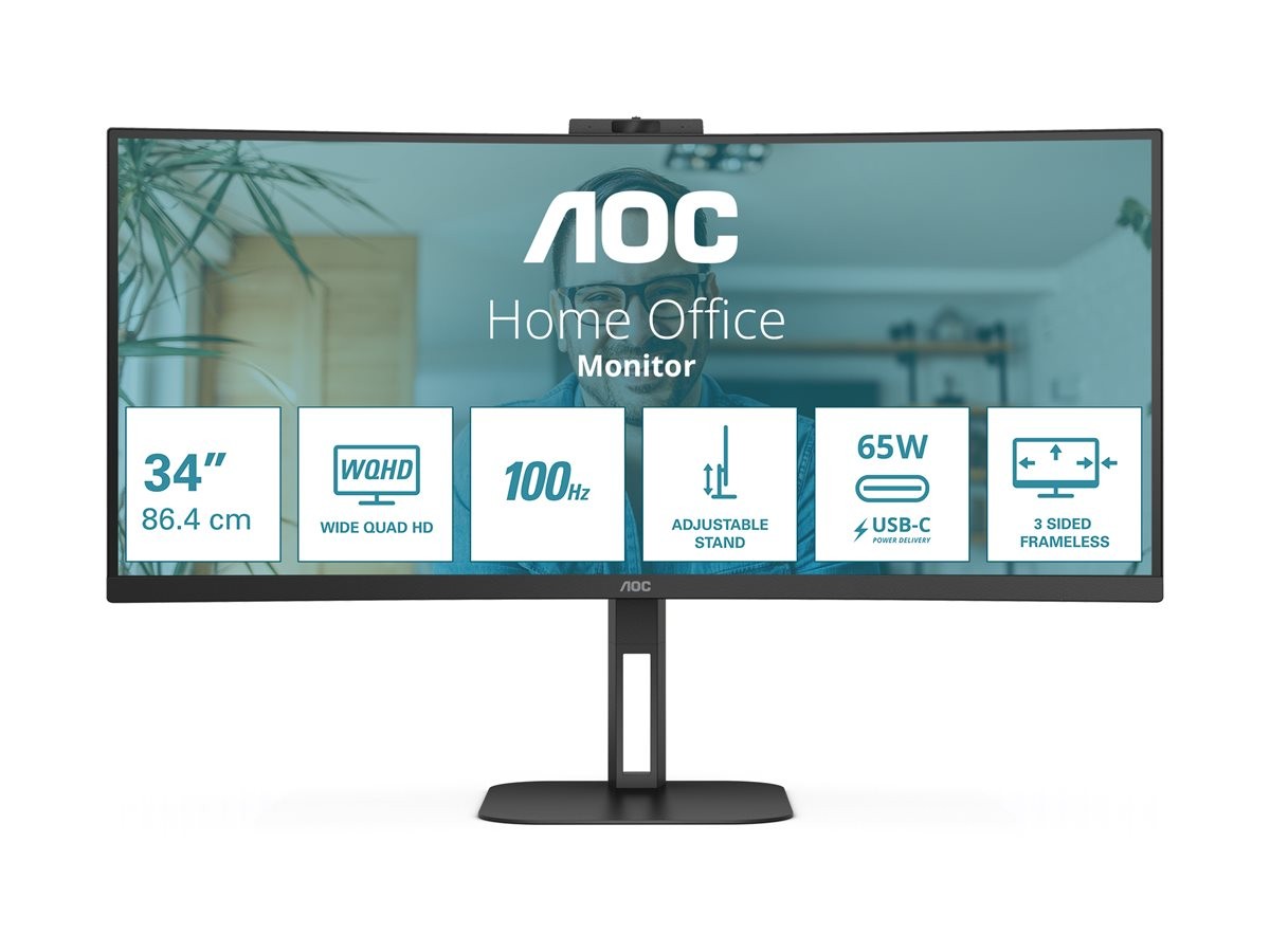 AOC CU34V5C 34" (3440 x 1440) Välvd ultrabred skärm med USB-C PD 65W och högtalare