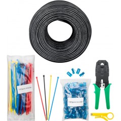 Goobay set med RJ45-kontakter, verktyg och 100m Cat6 nätverkskabel för utomhusbruk