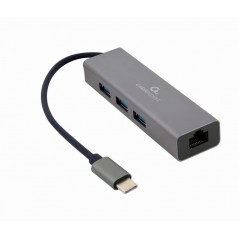 Cablexpert USB-C-nätverkskort gigabit med 3-portars USB 3.0-hubb