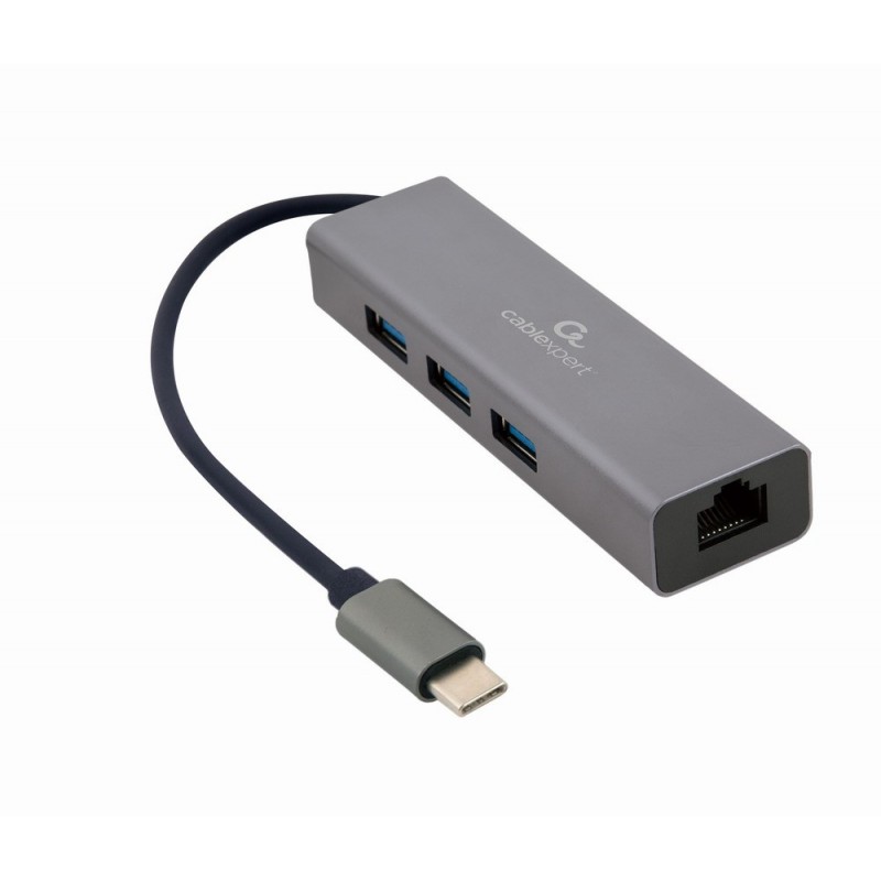 Datortillbehör - Cablexpert USB-C-nätverkskort gigabit med 3-portars USB 3.0-hubb