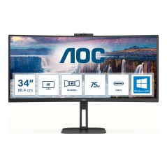 AOC CU34V5CW 34" 3440:1440 Välvd ultrabred skärm med USB-C PD 65W, högtalare & webcam