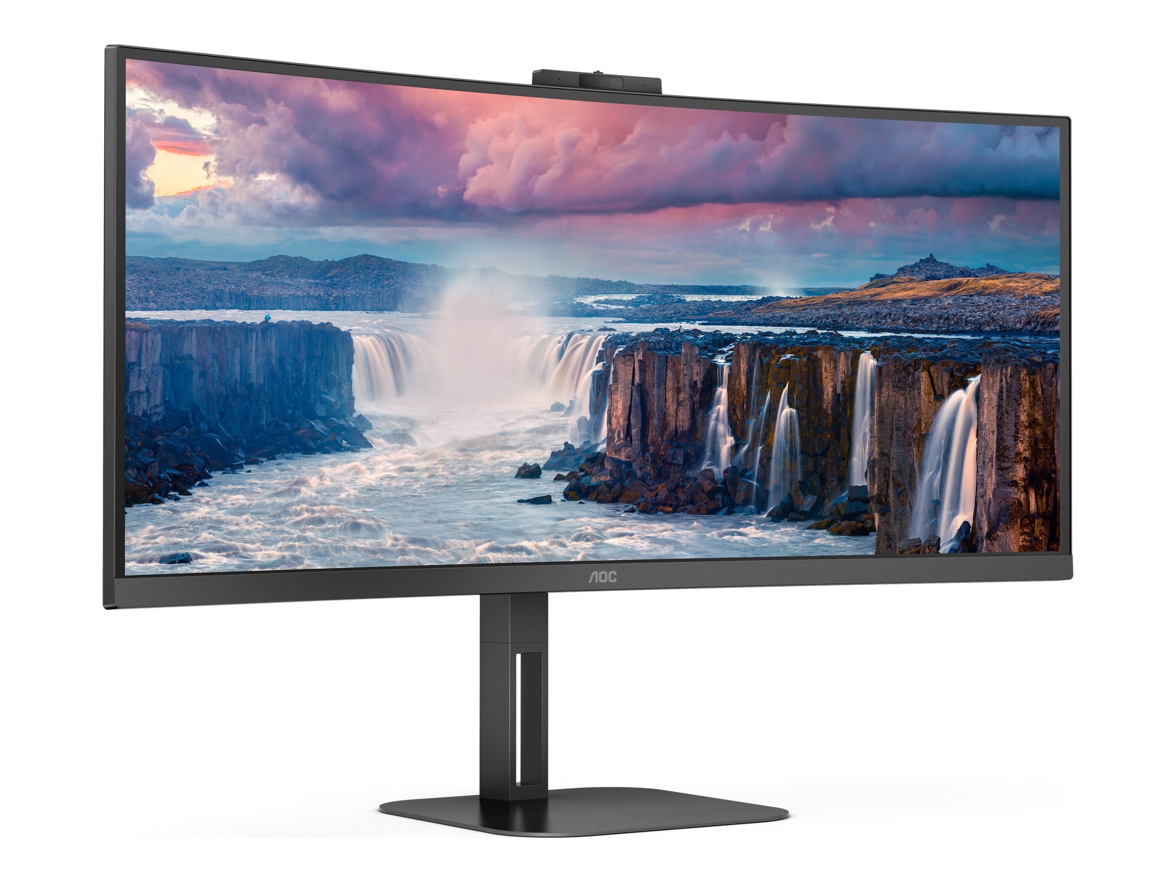 AOC CU34V5CW 34" 3440:1440 Välvd ultrabred skärm med USB-C PD 65W, högtalare och webcam