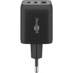 Laddare och kablar - Snabbladdande kompakt GaN strömadapter med USB-A och 2x USB-C PD 65W svart/vit